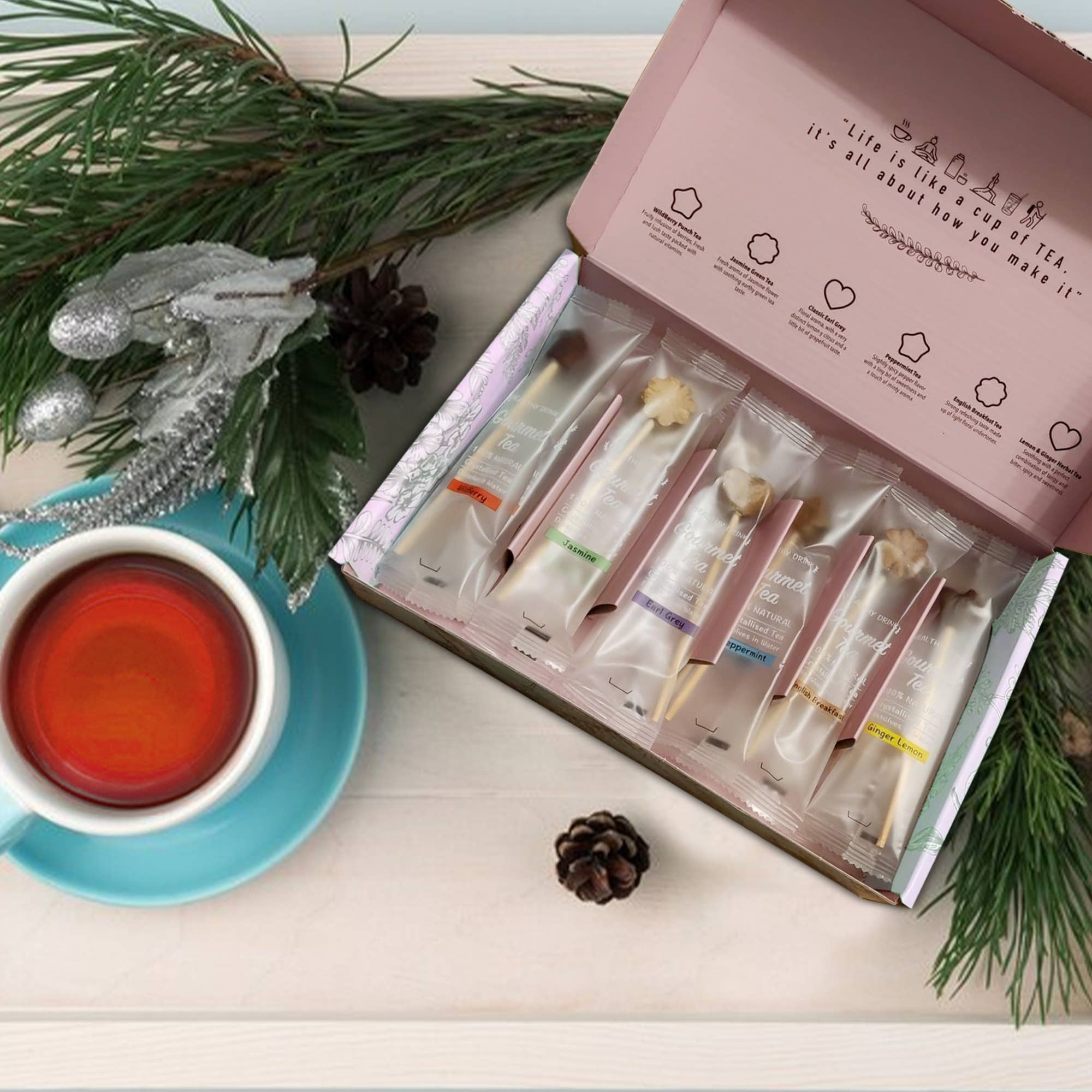 Coffret cadeau Tea-Pop élégant avec 18 Bâtonnets